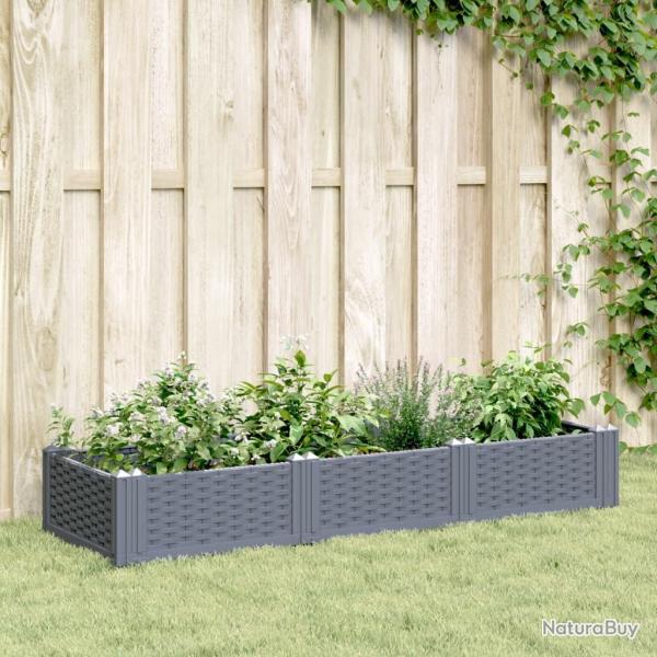 Jardinire avec piquets gris 125x40x28,5 cm PP alsavelo