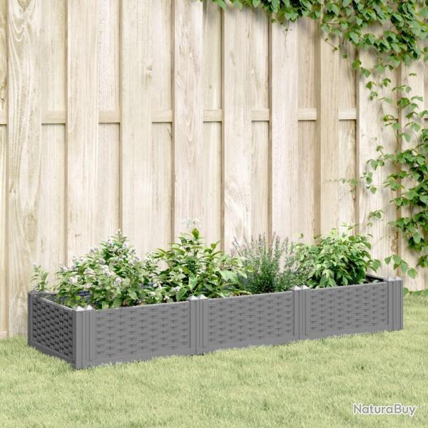Jardinire avec piquets gris clair 125x40x28,5 cm PP alsavelo