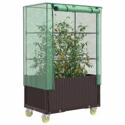 Jardini&egrave;re sur&eacute;lev&eacute;e avec housse et roues aspect rotin