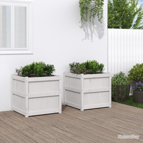 Jardini�res 2 pcs blanc bois de pin massif
