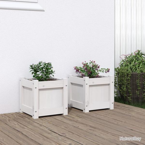 Jardini�res 2 pcs blanc bois de pin massif