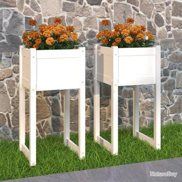 Jardinires 2 pcs Blanc 40x40x81 cm Bois massif de pin alsavelo