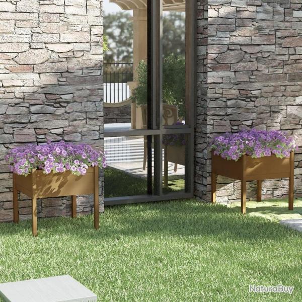 Jardini�res 2 pcs Marron miel 70x70x70 cm Bois de pin massif