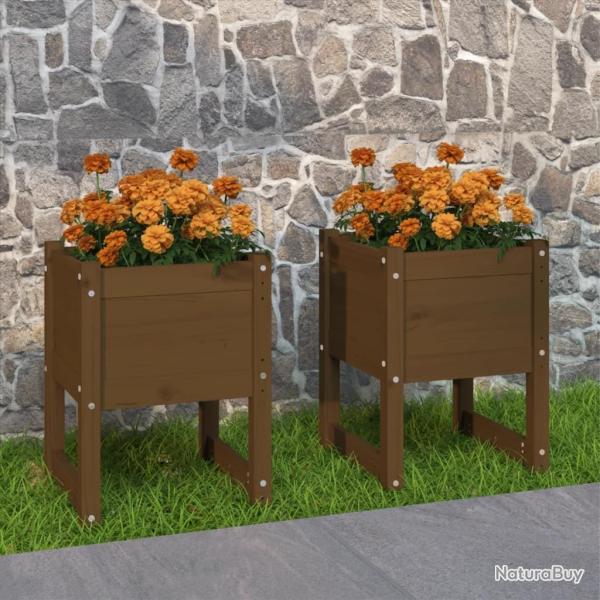 Jardini�res 2 pcs Marron miel 40x40x52,5 cm Bois massif de pin