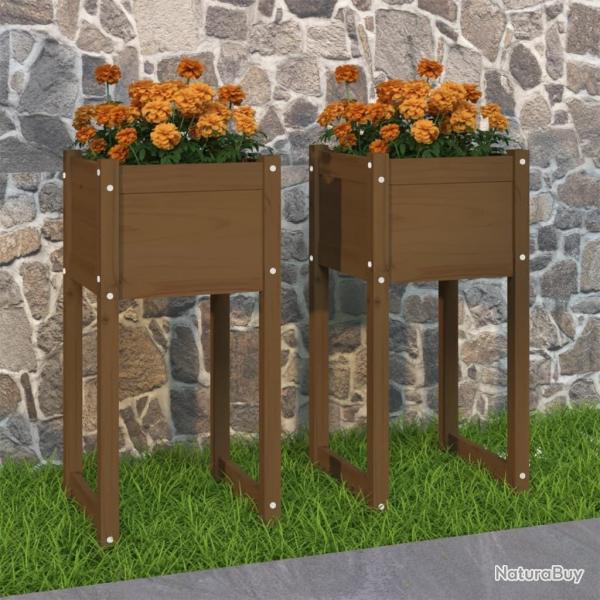 Jardinires 2 pcs Marron miel 40x40x81 cm Bois massif de pin alsavelo