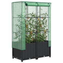Jardini&egrave;re sur&eacute;lev&eacute;e avec housse aspect rotin 80x40x138 cm