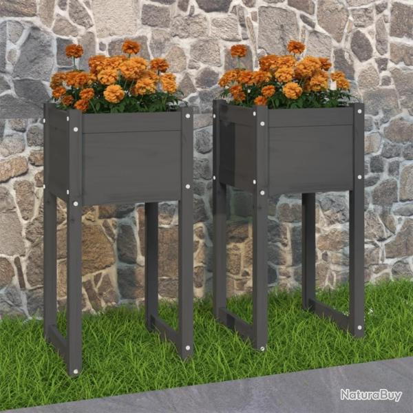 Jardinires 2 pcs Gris 40x40x81 cm Bois massif de pin alsavelo
