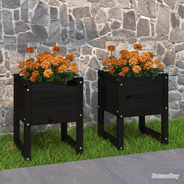 Jardinires 2 pcs Noir 40x40x52,5 cm Bois massif de pin alsavelo