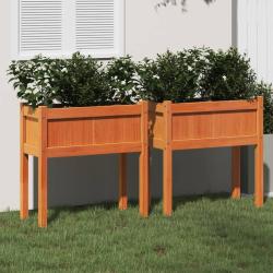 Jardini&egrave;res 2 pcs avec pieds cire marron bois de pin massif alsavelo