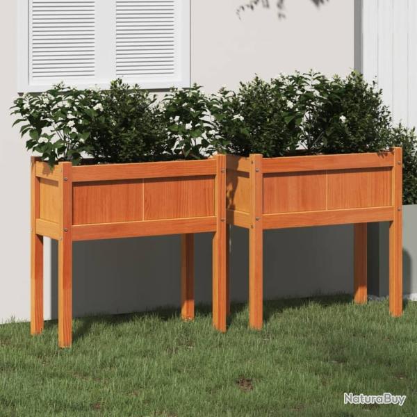 Jardinires 2 pcs avec pieds cire marron bois de pin massif alsavelo