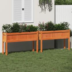 Jardini&egrave;res 2 pcs avec pieds cire marron bois de pin massif