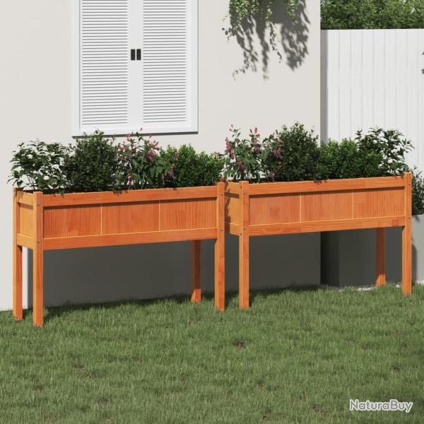 Jardini�res 2 pcs avec pieds cire marron bois de pin massif