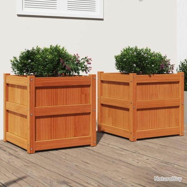 Jardini�res 2 pcs cire marron bois de pin massif