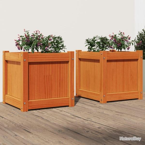 Jardini�res 2 pcs cire marron bois de pin massif
