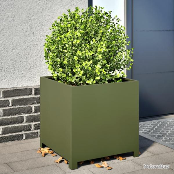 Jardinire vert olive 50x50x50 cm acier alsavelo