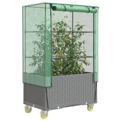 Jardini&egrave;re sur&eacute;lev&eacute;e avec housse et roues aspect rotin