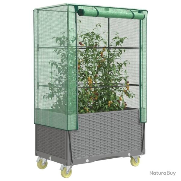 Jardini�re sur�lev�e avec housse et roues aspect rotin