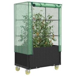 Jardini&egrave;re sur&eacute;lev&eacute;e avec housse et roues aspect rotin