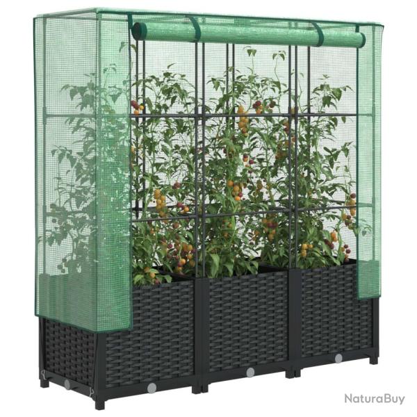 Jardini�re sur�lev�e avec housse aspect rotin 120x40x138 cm