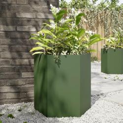Jardini&egrave;re vert olive hexagone 46x40x45 cm acier