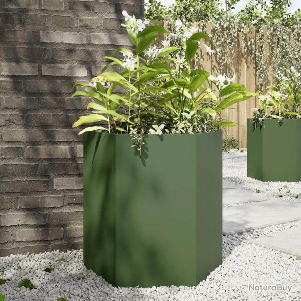 Jardinire vert olive hexagone 46x40x45 cm acier alsavelo