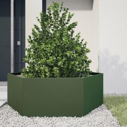 Jardini&egrave;re vert olive hexagone 138x120x45 cm acier alsavelo