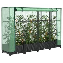 Jardini&egrave;re sur&eacute;lev&eacute;e avec housse aspect rotin 160x40x123 cm