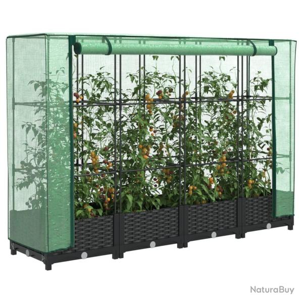 Jardini�re sur�lev�e avec housse aspect rotin 160x40x123 cm