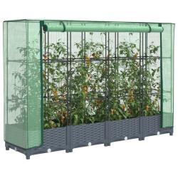 Jardini&egrave;re sur&eacute;lev&eacute;e avec housse aspect rotin 160x40x123 cm