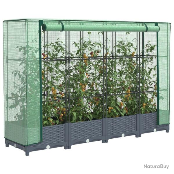 Jardini�re sur�lev�e avec housse aspect rotin 160x40x123 cm