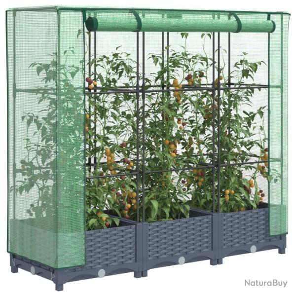 Jardini�re sur�lev�e avec housse aspect rotin 120x40x123 cm