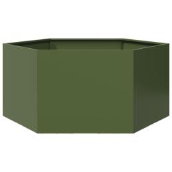 Jardini&egrave;re vert olive hexagone 104x90x45 cm acier alsavelo
