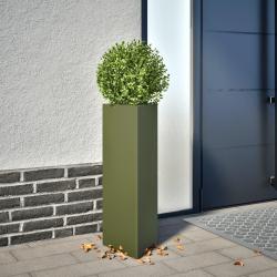 Jardini&egrave;re vert olive triangulaire 30x26x75 cm acier