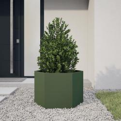 Jardini&egrave;re vert olive hexagone 69x60x45 cm acier alsavelo