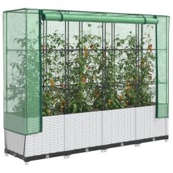 Jardini&egrave;re sur&eacute;lev&eacute;e avec housse aspect rotin 160x40x138 cm