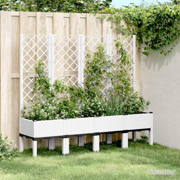Jardini�re avec treillis blanc 160x40x142 cm PP