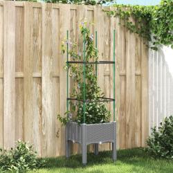 Jardini&egrave;re avec treillis gris clair 40x40x142,5 cm PP