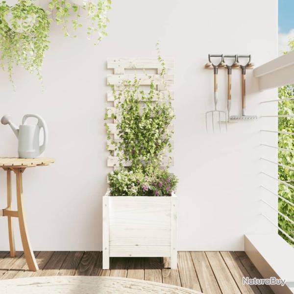 Jardinire avec support blanc 39x39,5x114 cm bois de pin massif alsavelo