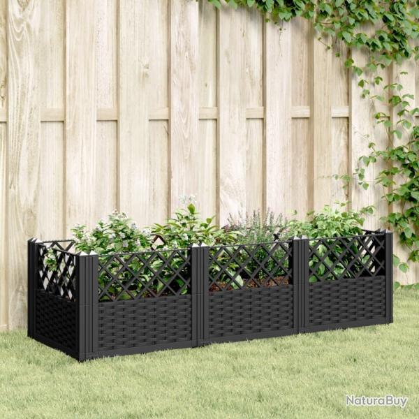 Jardini�re avec piquets noir 123,5x43,5x43,5 cm PP