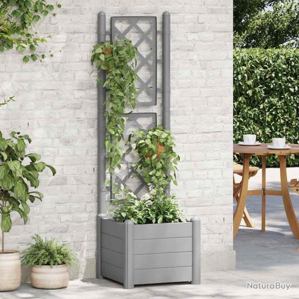 Jardini�re avec treillis 43x43x142 cm PP Gris pierre