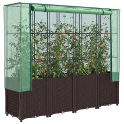 Jardini&egrave;re sur&eacute;lev&eacute;e avec housse aspect rotin 160x40x153 cm