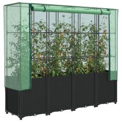 Jardini&egrave;re sur&eacute;lev&eacute;e avec housse aspect rotin 160x40x153 cm