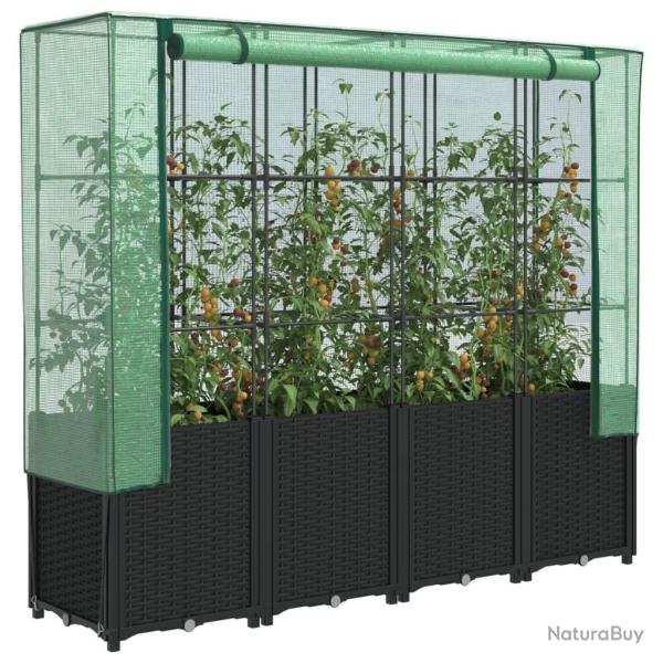 Jardini�re sur�lev�e avec housse aspect rotin 160x40x153 cm
