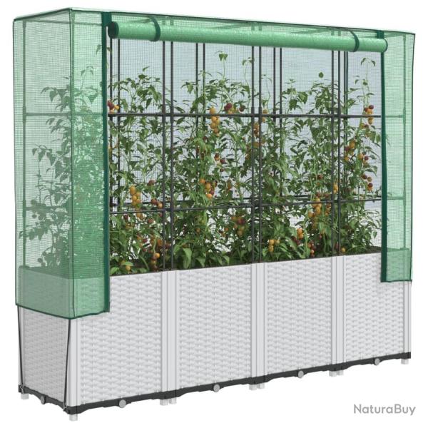Jardini�re sur�lev�e avec housse aspect rotin 160x40x153 cm