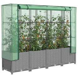 Jardini&egrave;re sur&eacute;lev&eacute;e avec housse aspect rotin 160x40x138 cm