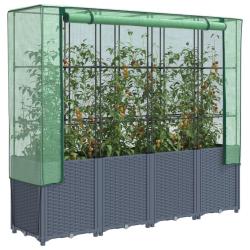 Jardini&egrave;re sur&eacute;lev&eacute;e avec housse aspect rotin 160x40x153 cm