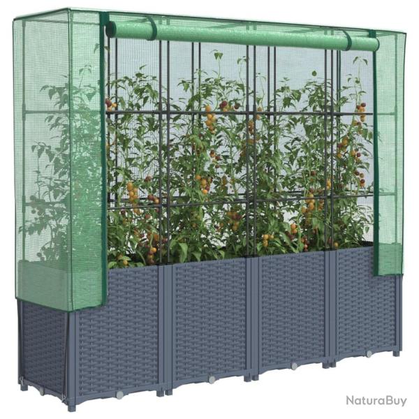 Jardini�re sur�lev�e avec housse aspect rotin 160x40x153 cm