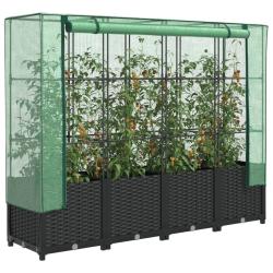 Jardini&egrave;re sur&eacute;lev&eacute;e avec housse aspect rotin 160x40x138 cm