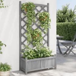 Jardini&egrave;re avec treillis gris bois massif de sapin