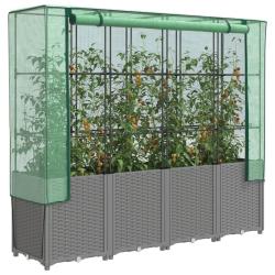 Jardini&egrave;re sur&eacute;lev&eacute;e avec housse aspect rotin 160x40x153 cm